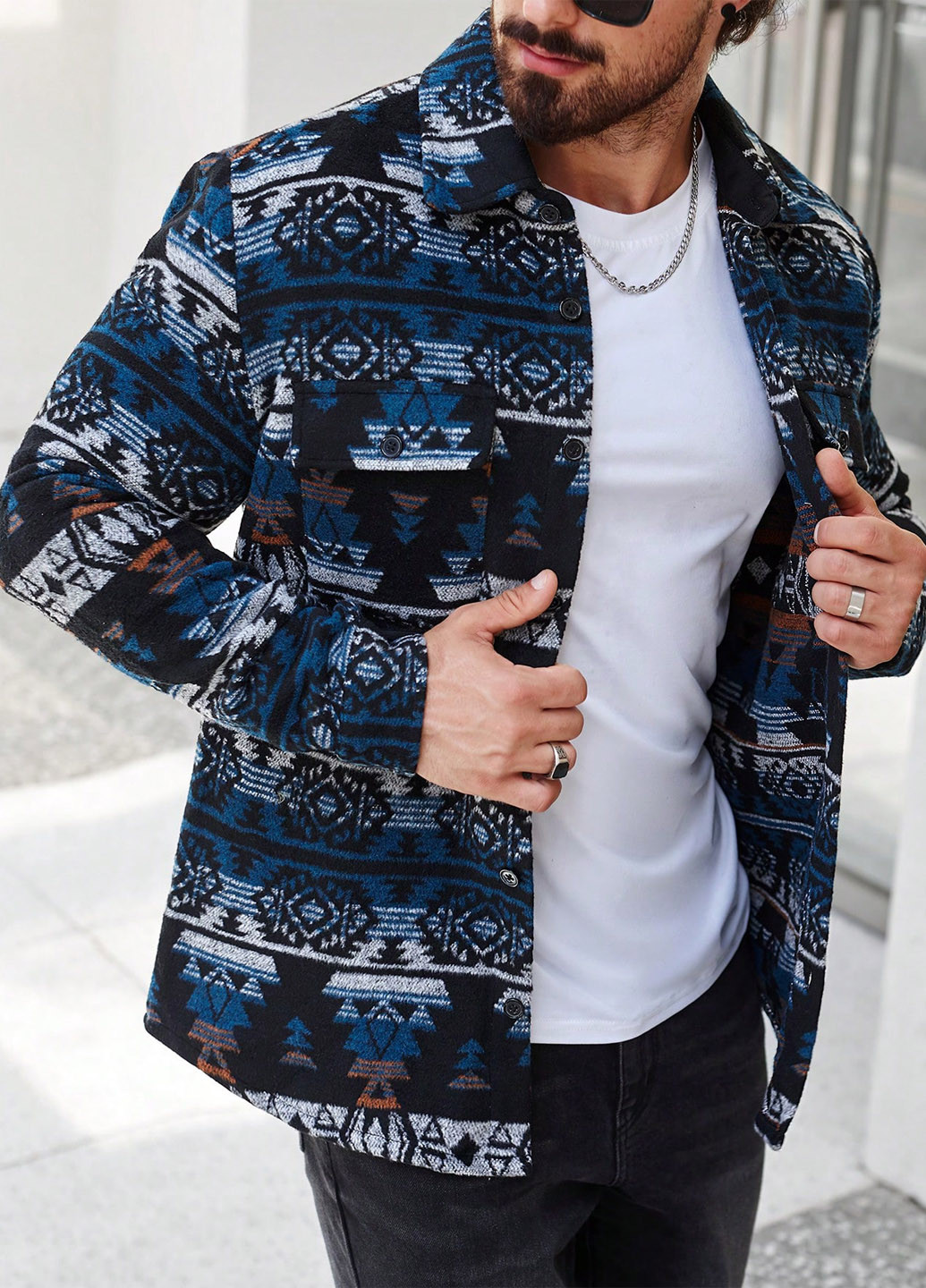 Цветная кэжуал рубашка с геометрическим узором SHEIN