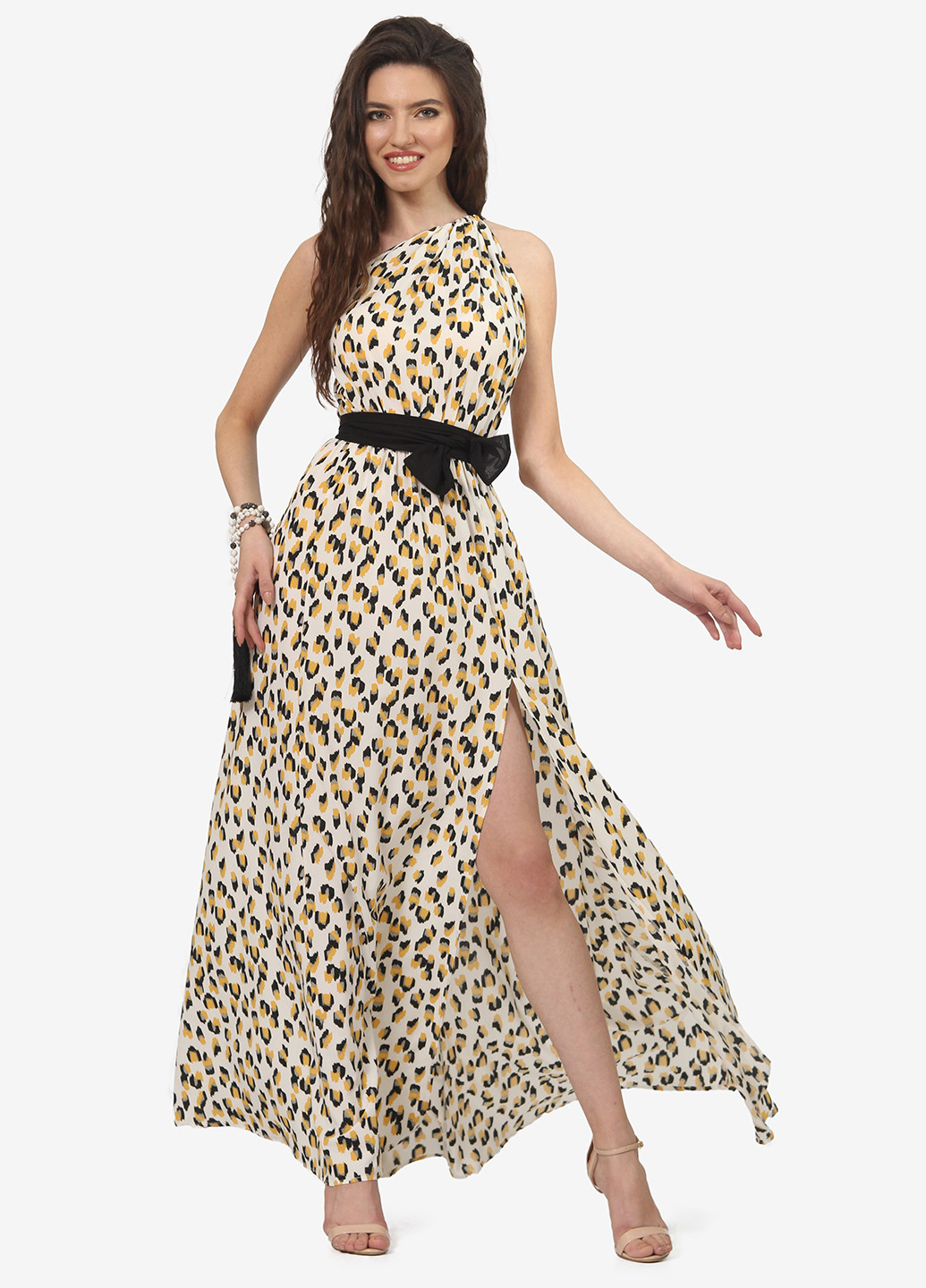 Молочное коктейльное платье клеш Lila Kass леопардовый