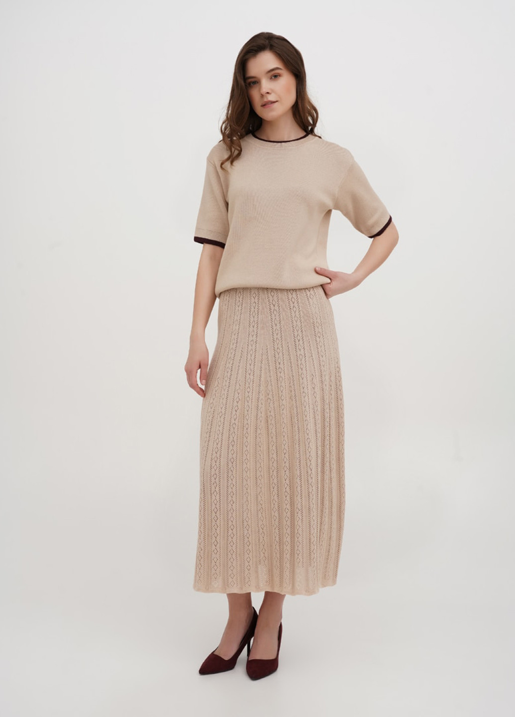 Пудровая кэжуал однотонная юбка ESSME а-силуэта (трапеция)