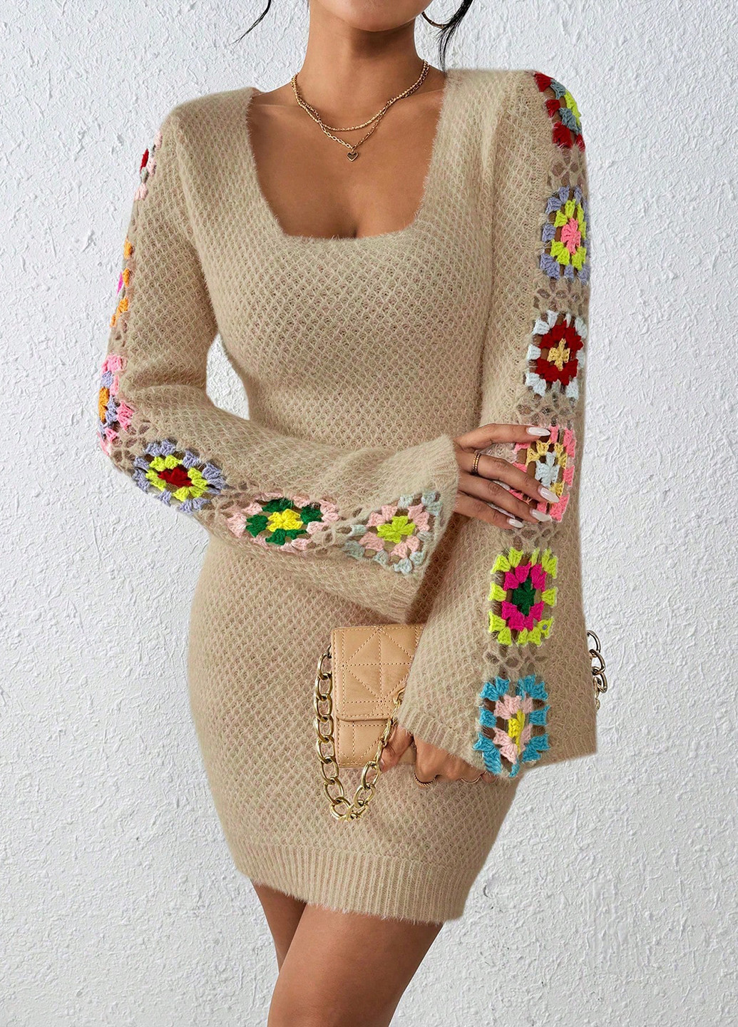 Бежева кежуал сукня сукня светр SHEIN з орнаментом