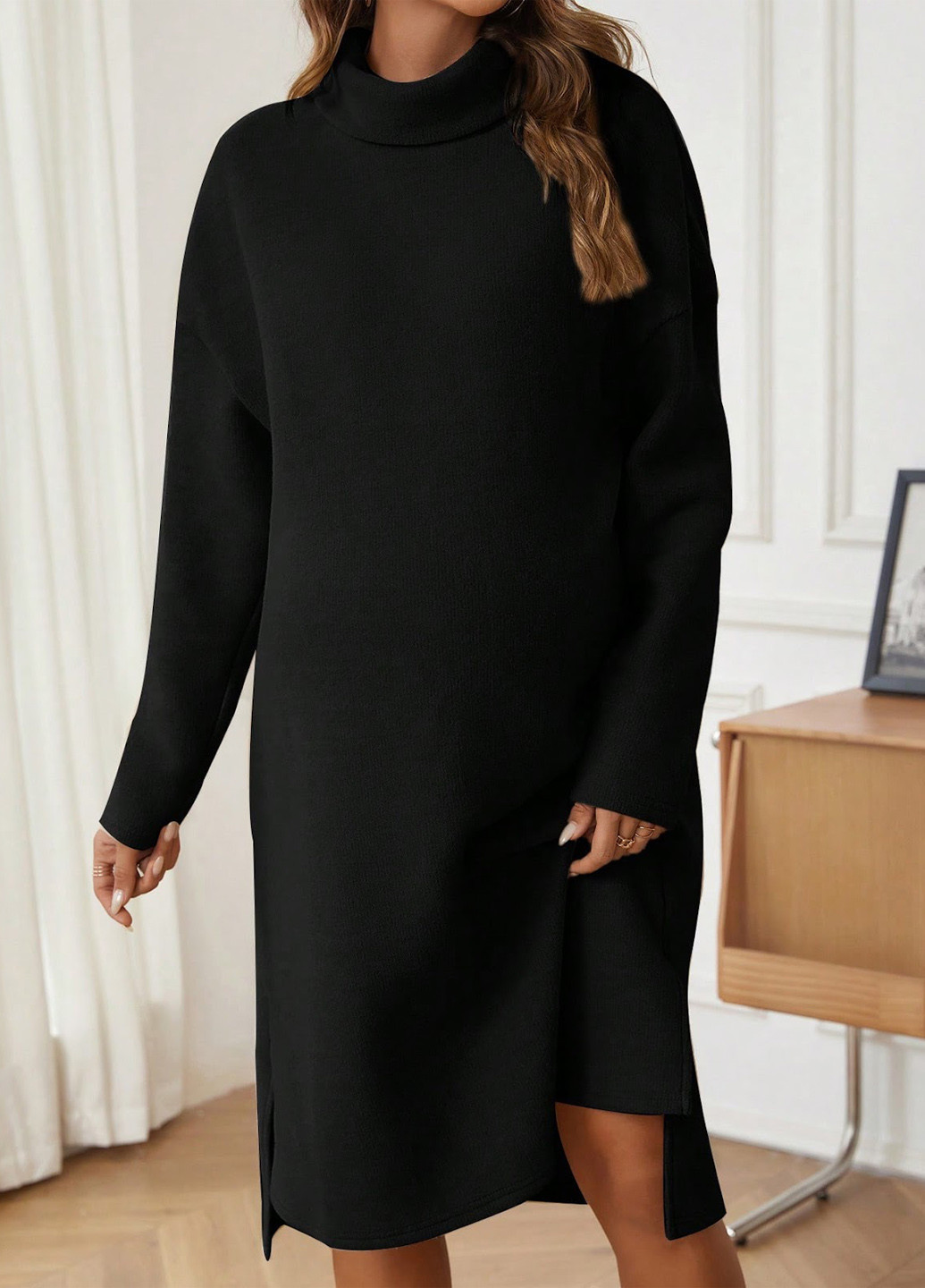 Черное кэжуал платье для беременных SHEIN однотонное