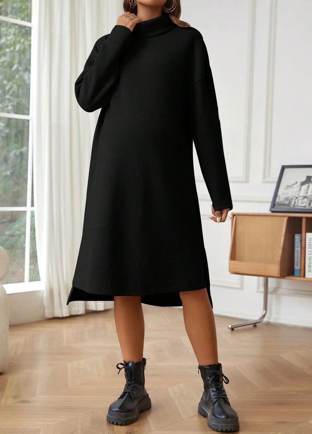 Черное кэжуал платье для беременных SHEIN однотонное