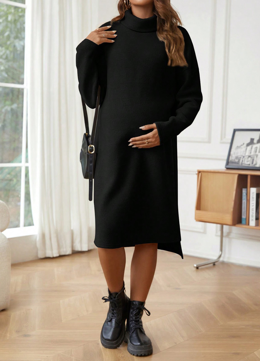 Черное кэжуал платье для беременных SHEIN однотонное