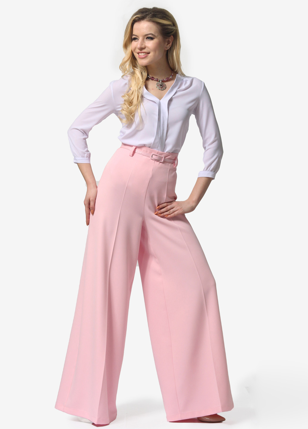 Светло-розовые кэжуал демисезонные клеш брюки Lila Kass