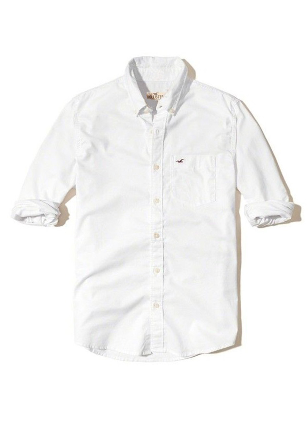 Белая кэжуал рубашка однотонная Hollister с длинным рукавом