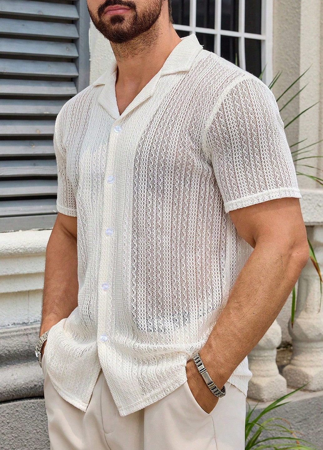 Кремовая кэжуал рубашка однотонная SHEIN