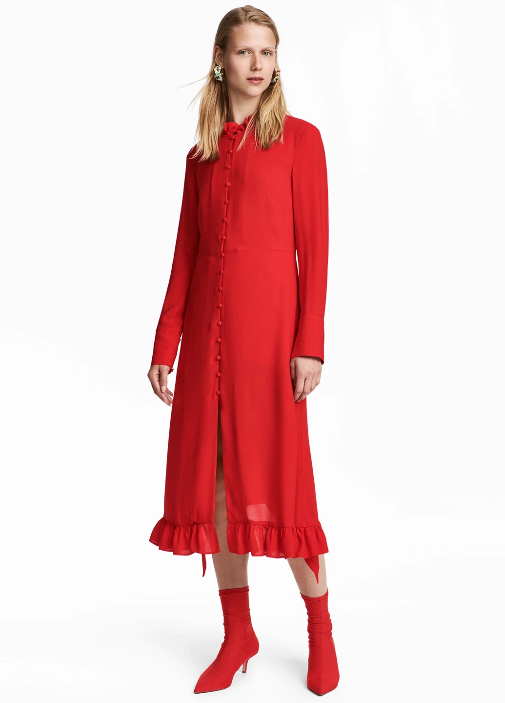 Красное кэжуал платье H&M однотонное