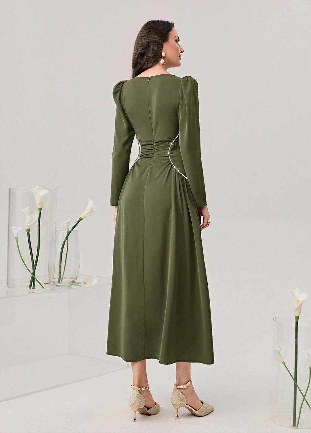 Оливкова (хакі) кежуал сукня кльош SHEIN однотонна