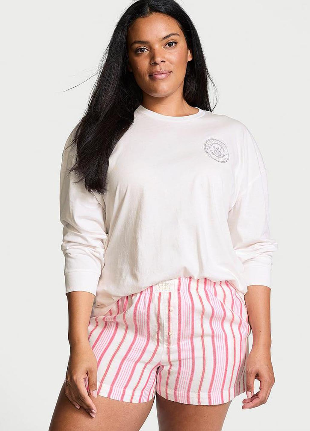 Белая всесезон пижама (лонгслив, шорты) лонгслив + шорты Victoria's Secret