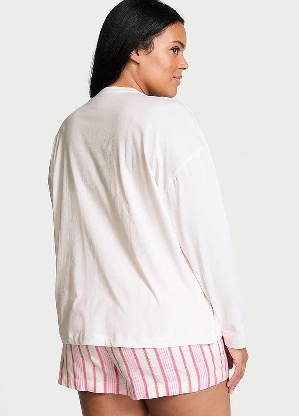 Белая всесезон пижама (лонгслив, шорты) лонгслив + шорты Victoria's Secret