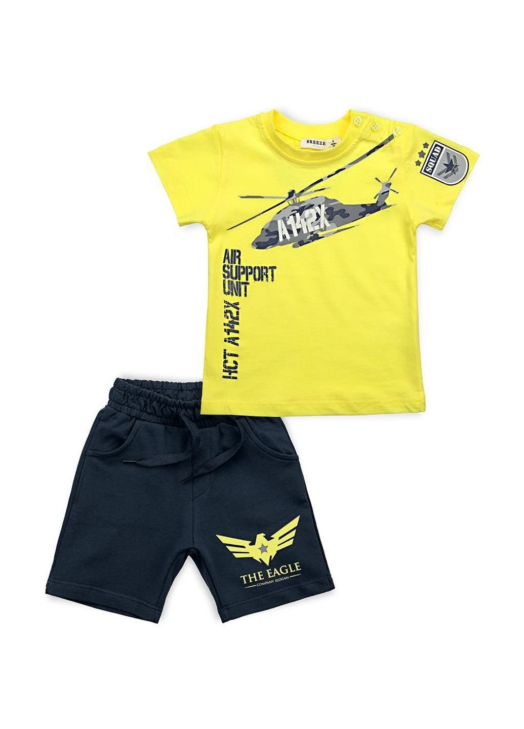 Синій літній набір дитячого одягу з вертольотом (10962-74b-green) Breeze