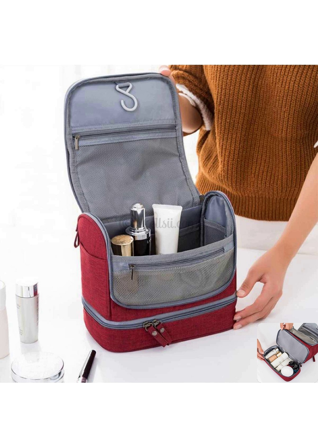 Складаний дорожній органайзер для косметики і засобів особистої гігієни компактна сумка косметичка (9452317) Червоний Unbranded (253596867)