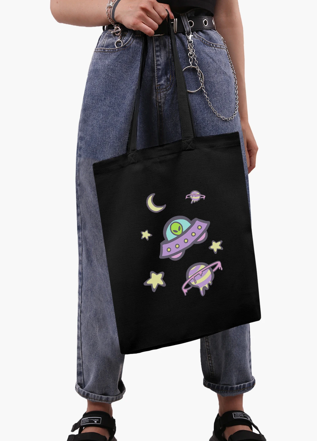 Эко сумка шоппер Инопланетяни в космосе (Aliens in space) (9227-2854-BK) MobiPrint (236265304)