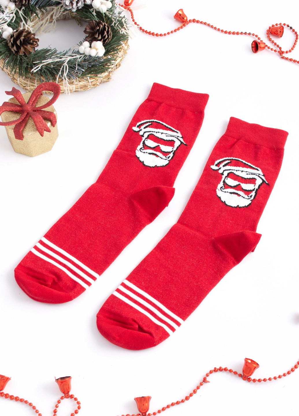 Носки новогодние из высококачественного хлопка с оригинальным принтом "Santa" Красные Maybel (250424364)