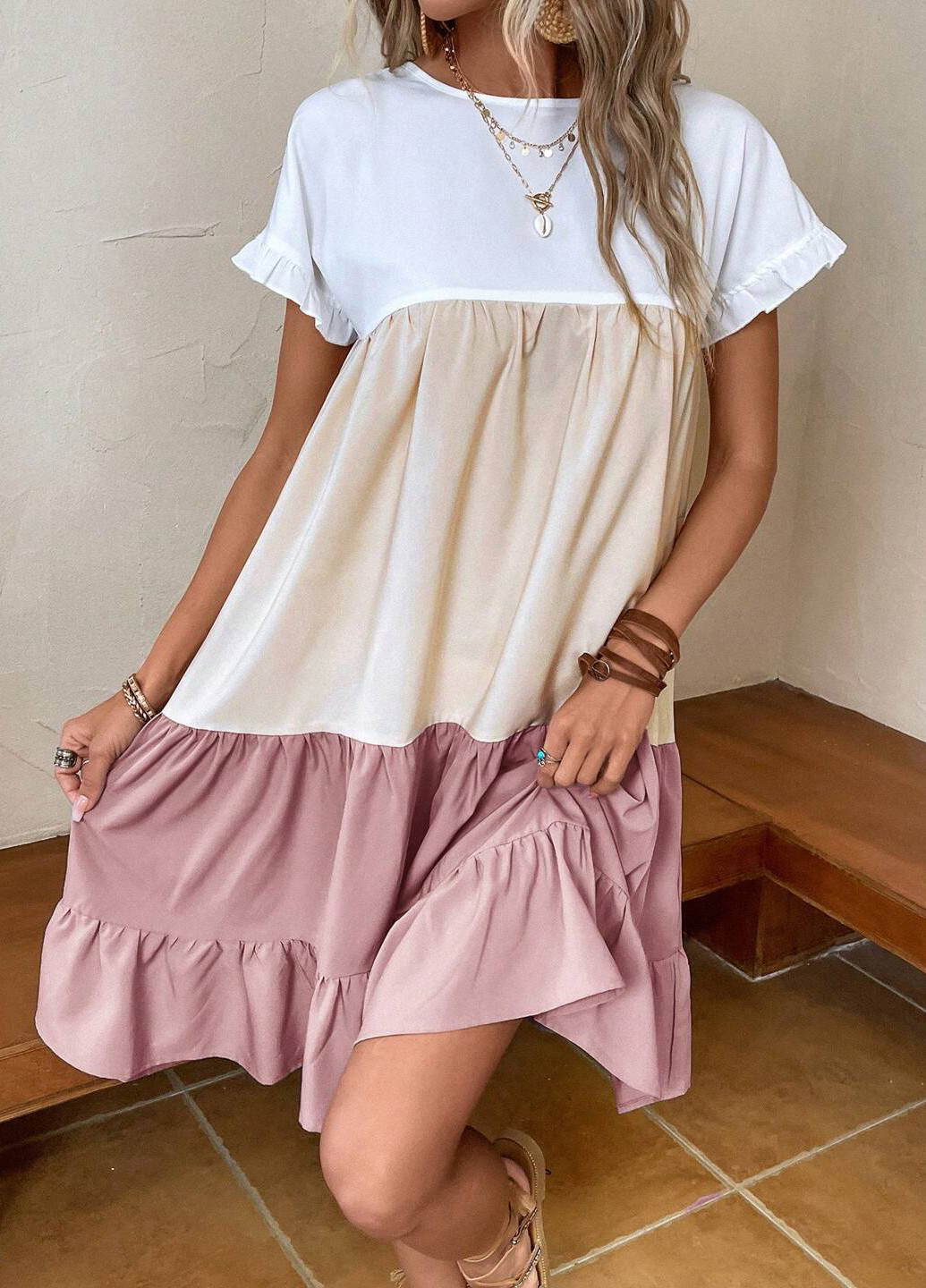 Комбинированное кэжуал платье а-силуэт Emery Rose колор блок