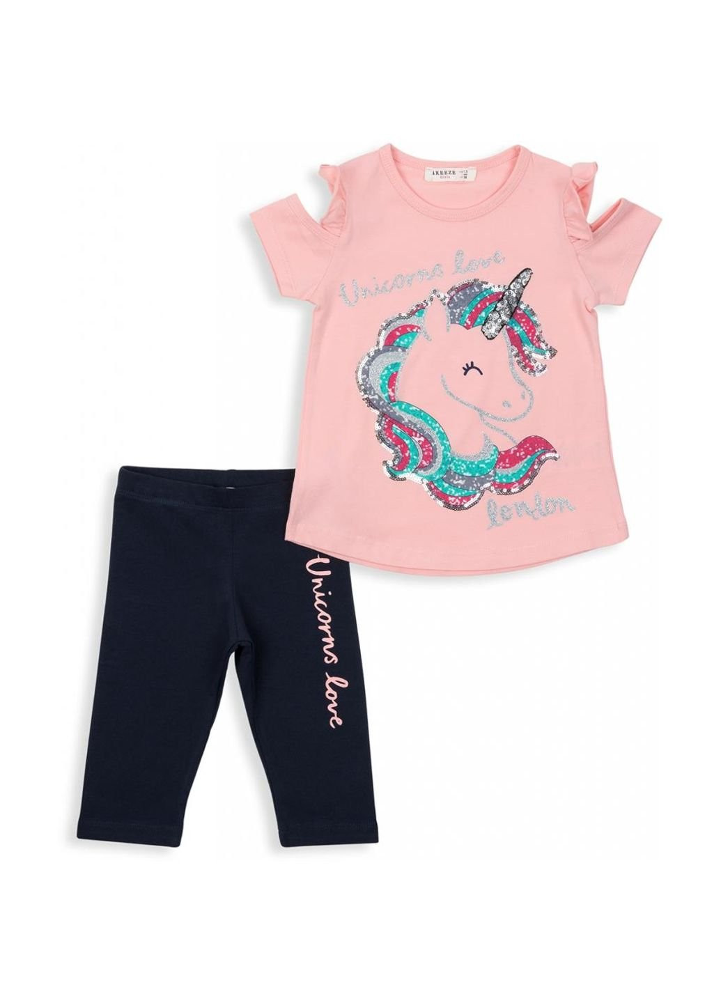 Комбінований літній набір дитячого одягу з однорогом (12089-98g-peach) Breeze