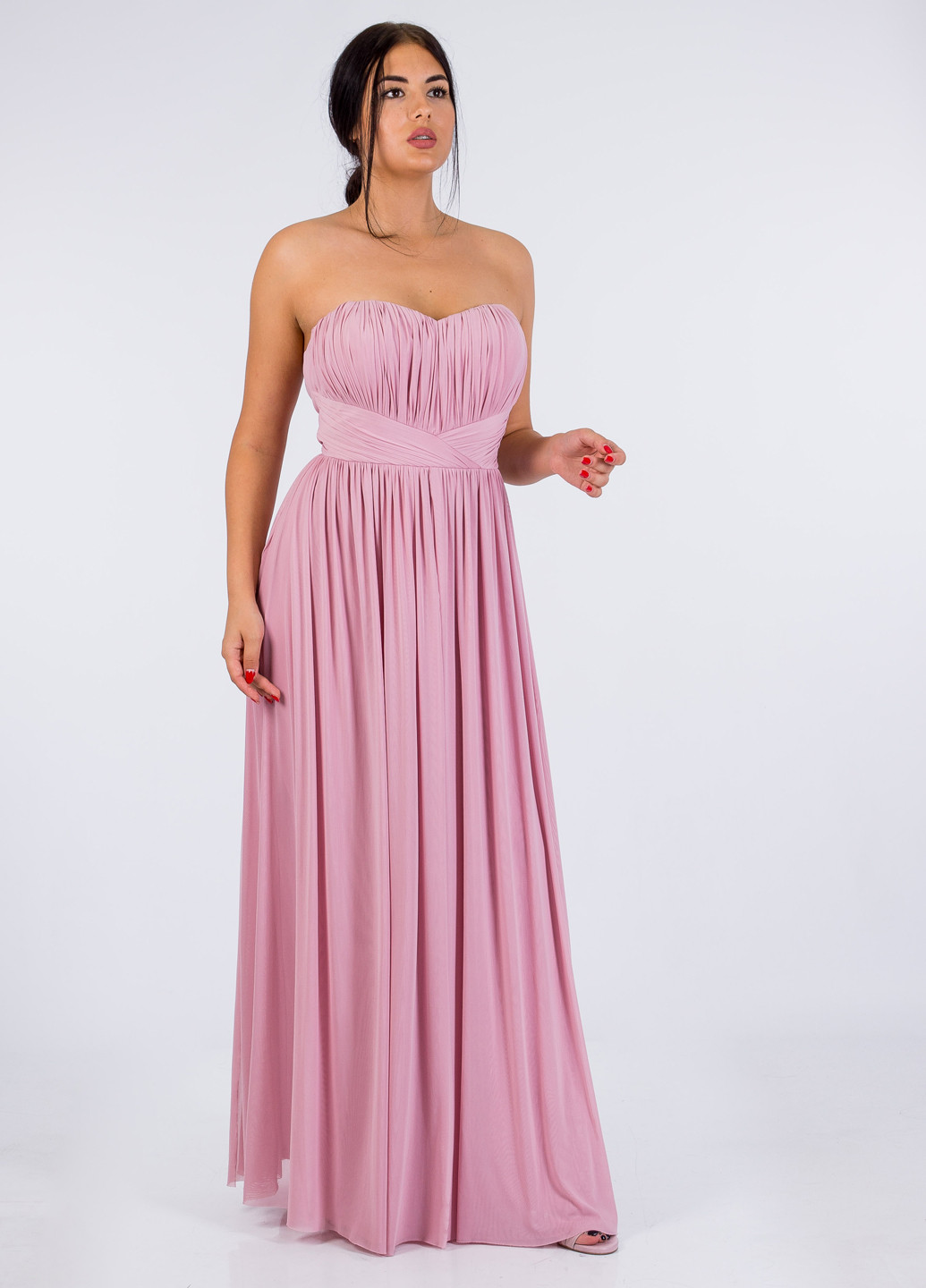 Розовое вечернее платье клеш, с открытыми плечами Lipsy однотонное