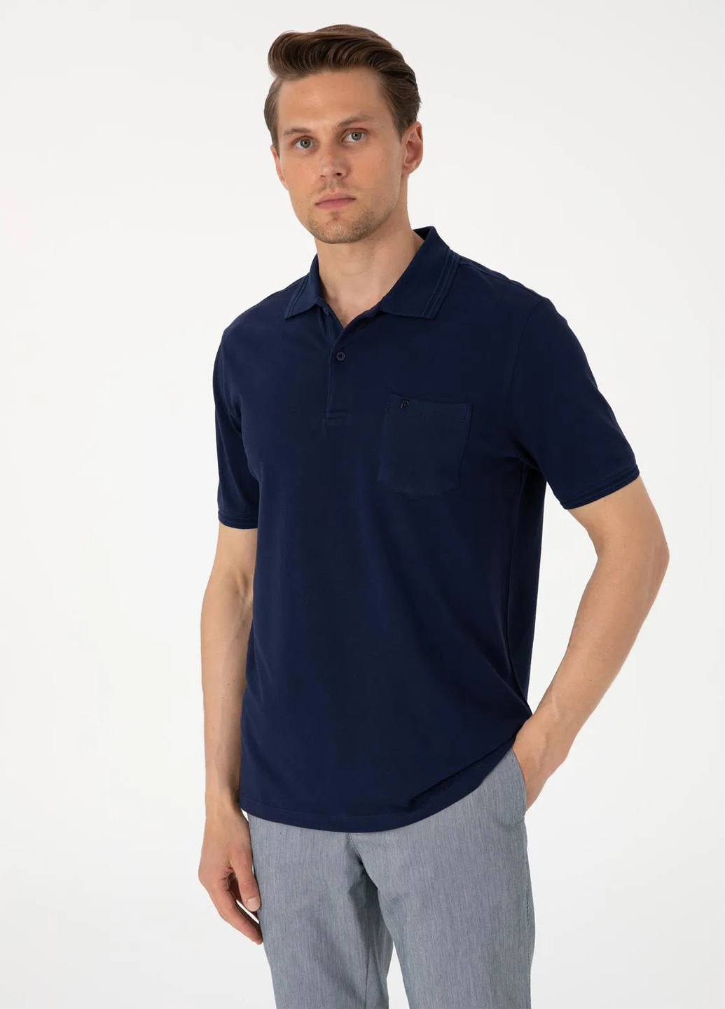 Темно-синяя футболка-поло для мужчин Pierre Cardin однотонная