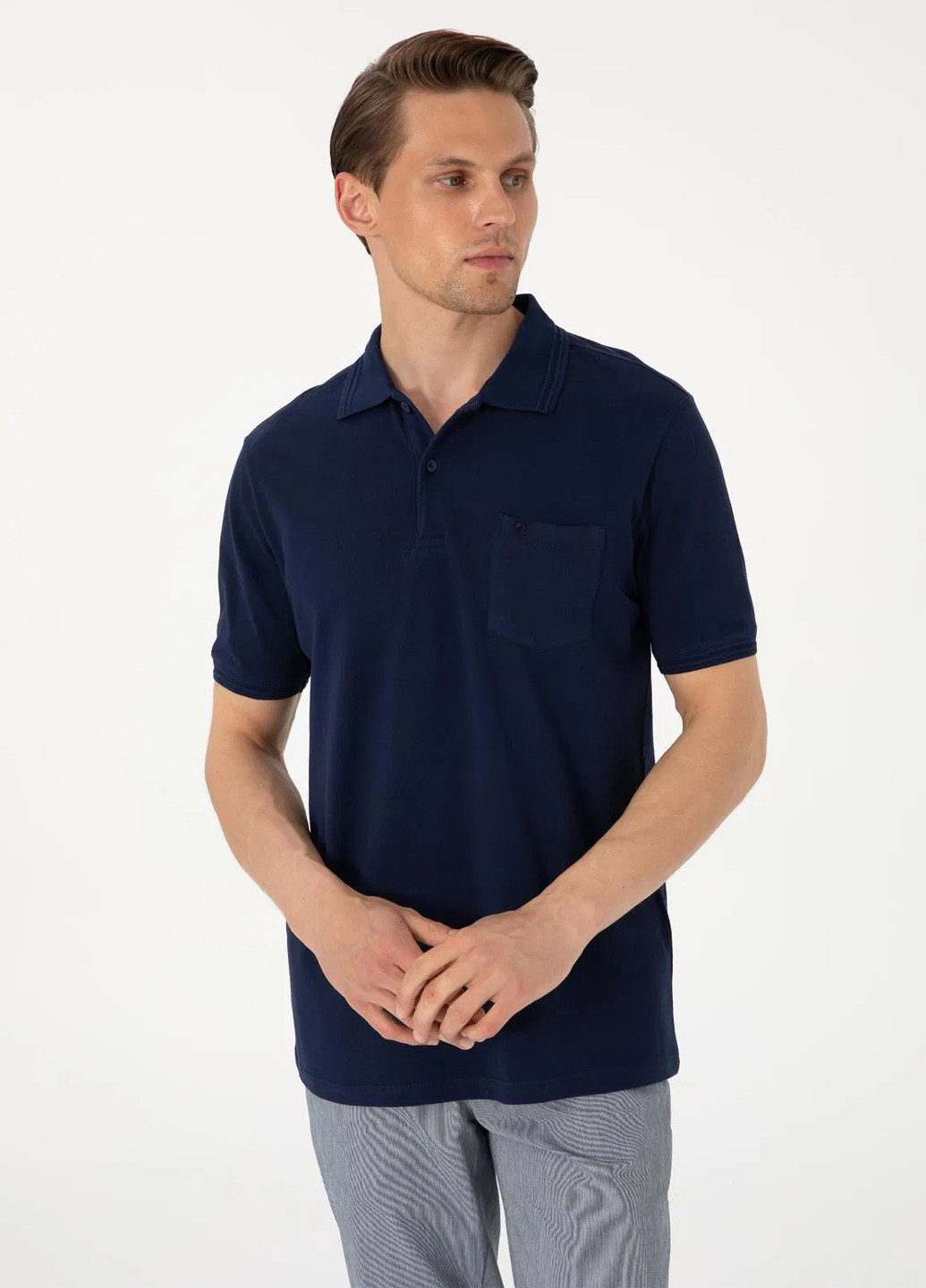 Темно-синяя футболка-поло для мужчин Pierre Cardin однотонная