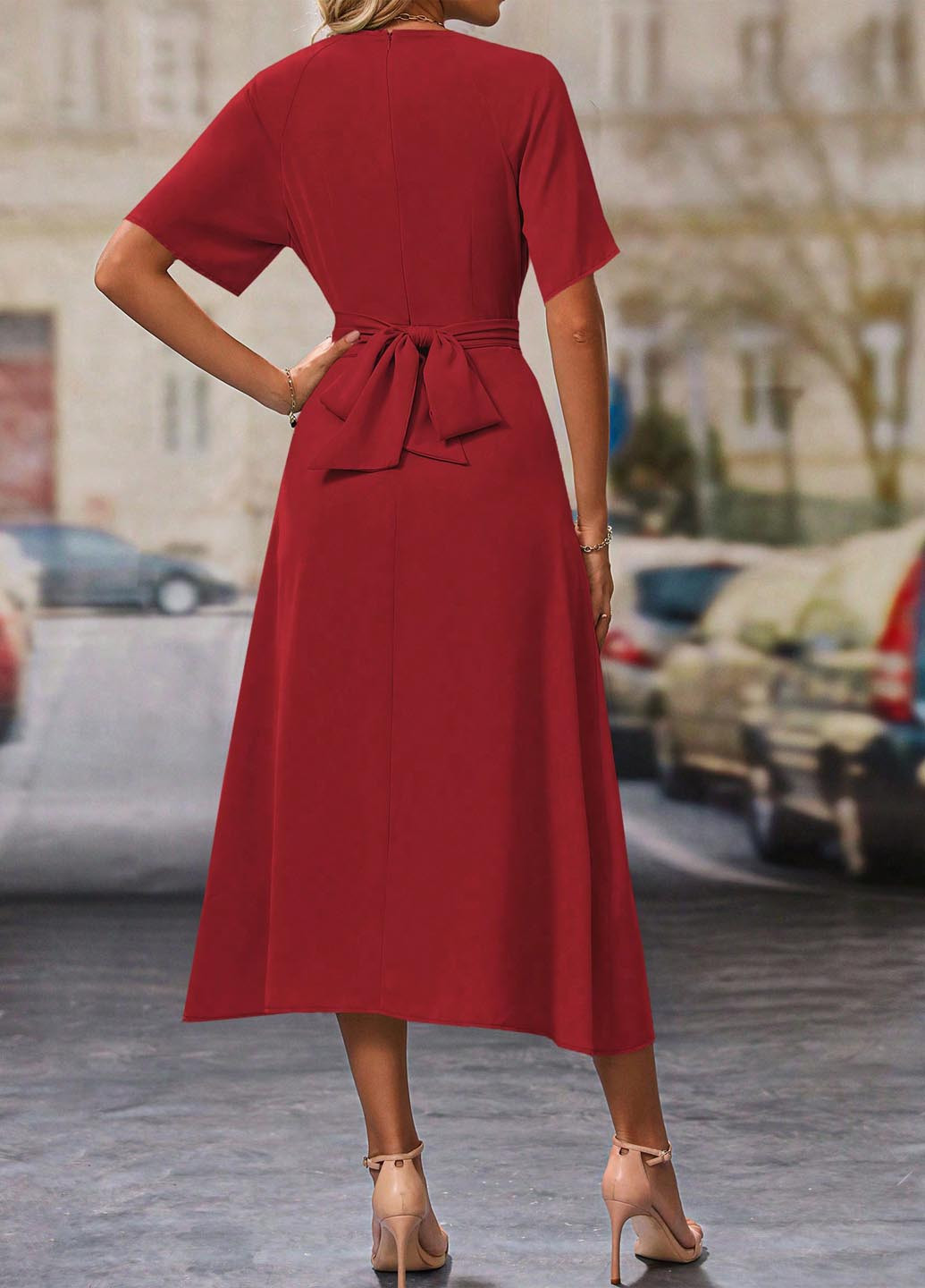 Красное праздничный, деловое, кэжуал платье а-силуэт SHEIN однотонное