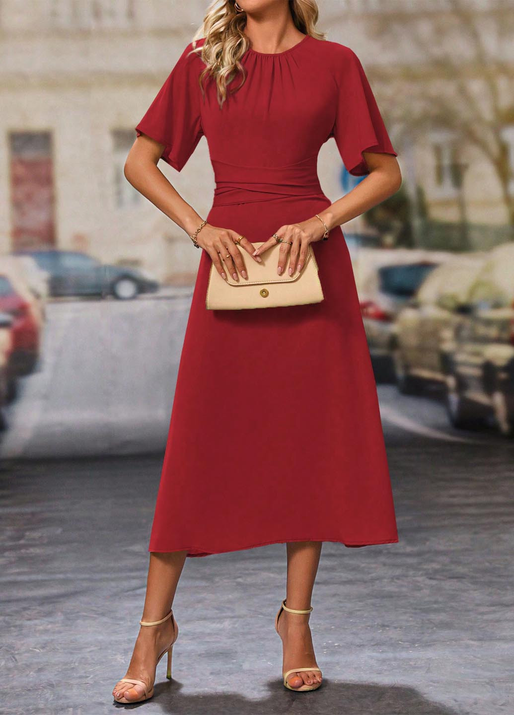 Красное праздничный, деловое, кэжуал платье а-силуэт SHEIN однотонное