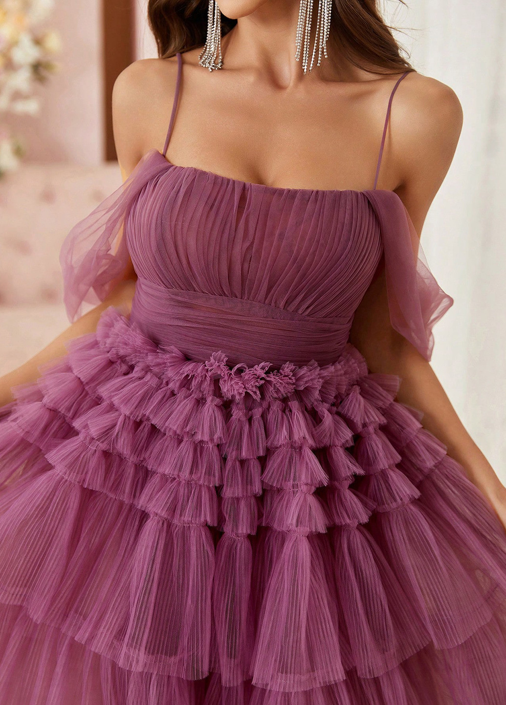 Фиолетовое коктейльное, праздничный платье бэби долл, клеш, с открытыми плечами SHEIN однотонное