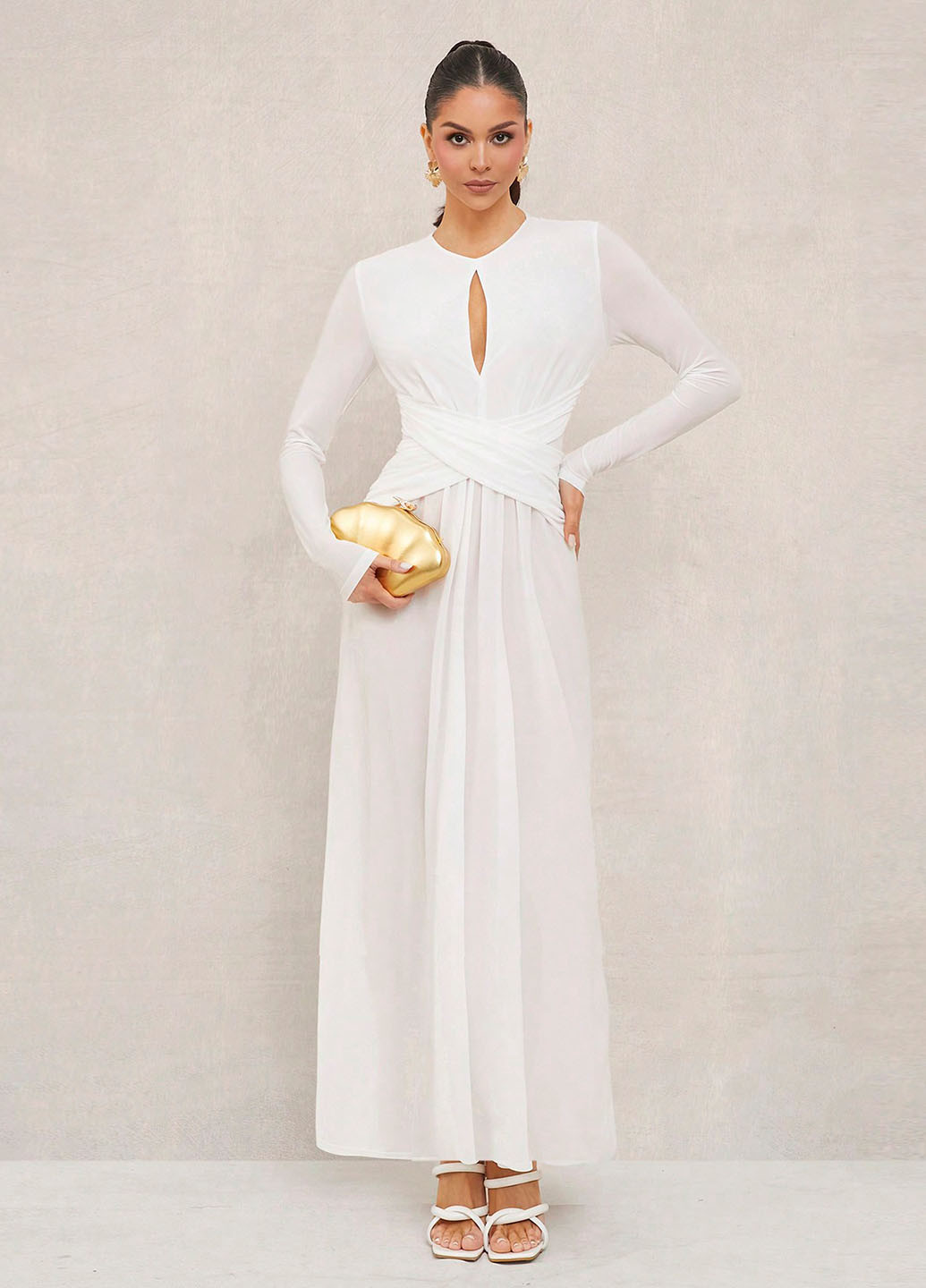 Белое вечернее платье бандажное SHEIN однотонное