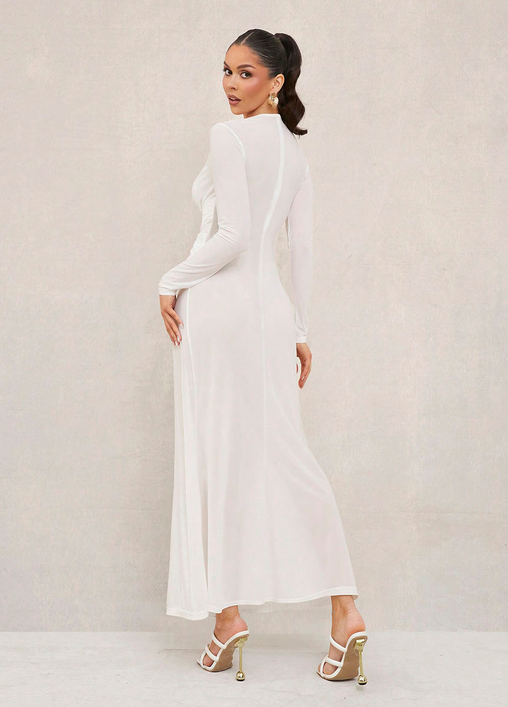 Белое вечернее платье бандажное SHEIN однотонное