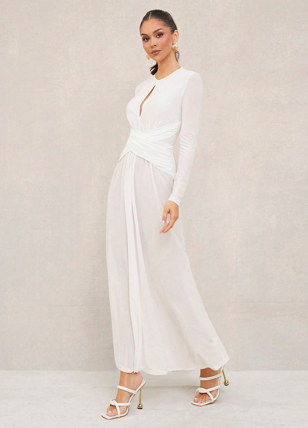 Белое вечернее платье бандажное SHEIN однотонное
