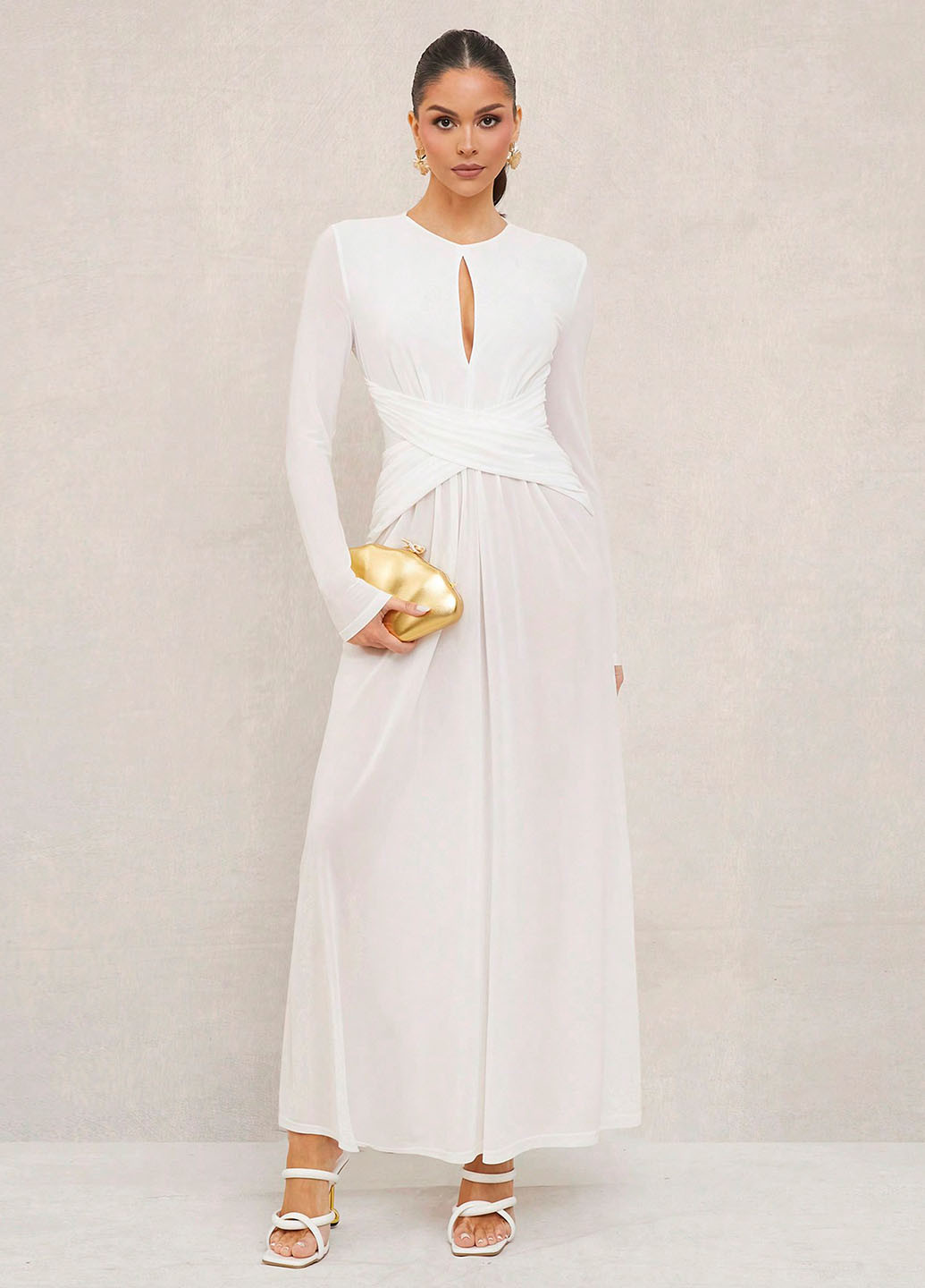 Белое вечернее платье бандажное SHEIN однотонное