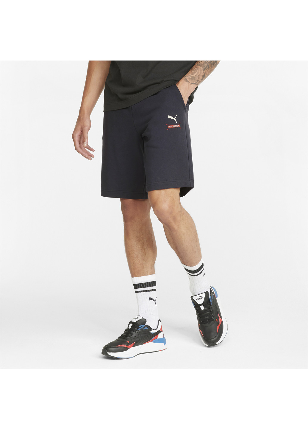 Шорты Better Men's Shorts Puma однотонные чёрные спортивные хлопок