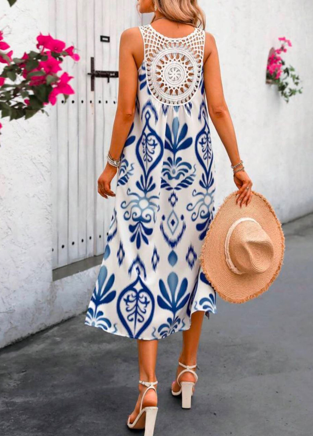 Белое кэжуал платье а-силуэт SHEIN с абстрактным узором