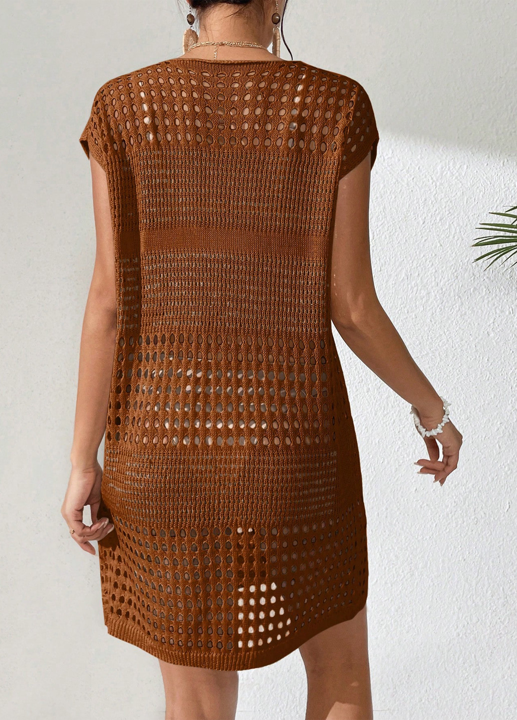 Коричневое пляжное платье SHEIN однотонное