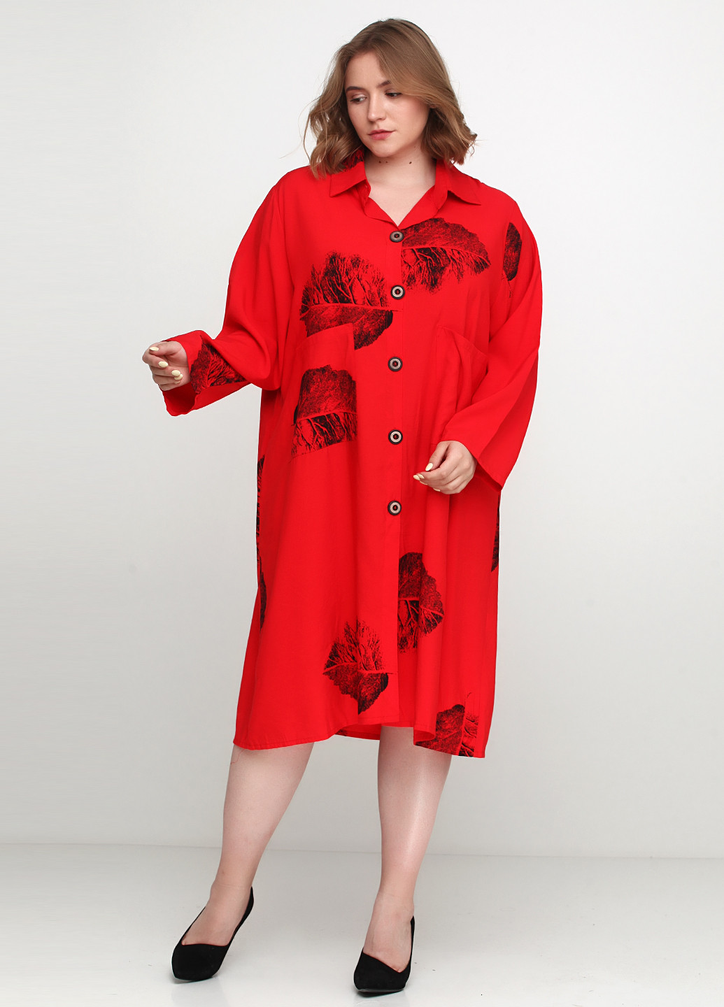 Красное кэжуал платье оверсайз Neslay с цветочным принтом