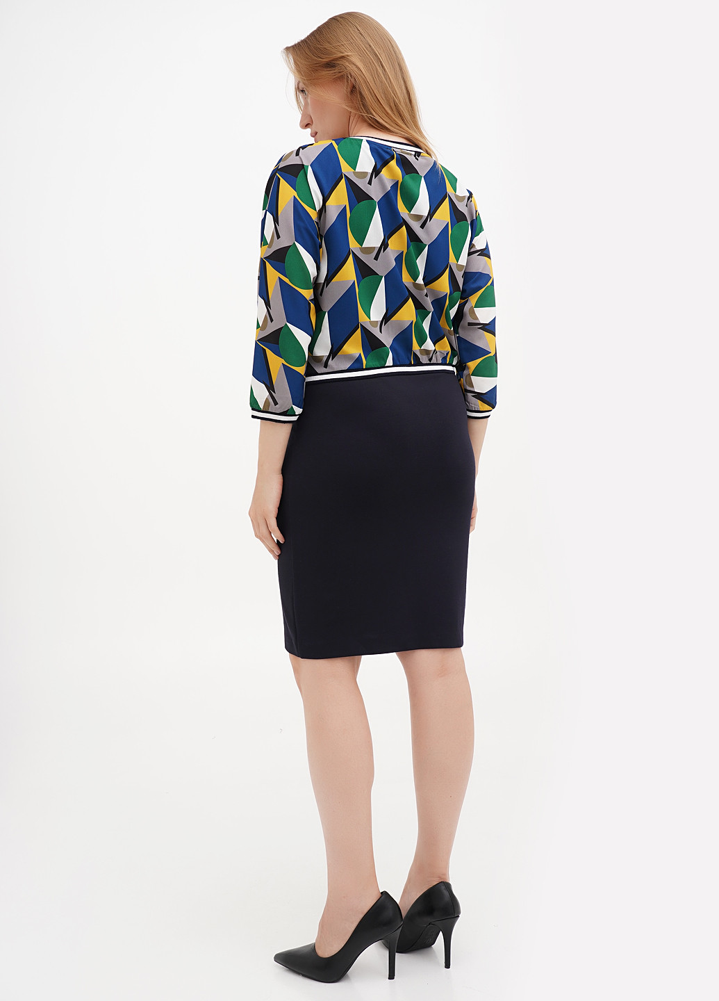 Синій демісезонний комплект (сукня, блуза) Sassofono Club