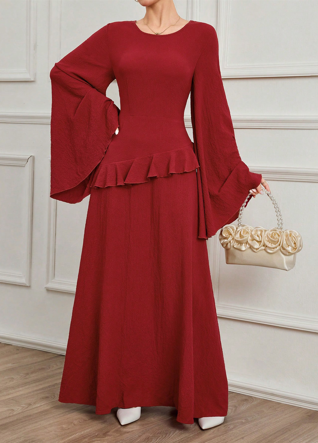 Вишнева вечірня, святковий сукня а-силует SHEIN однотонна