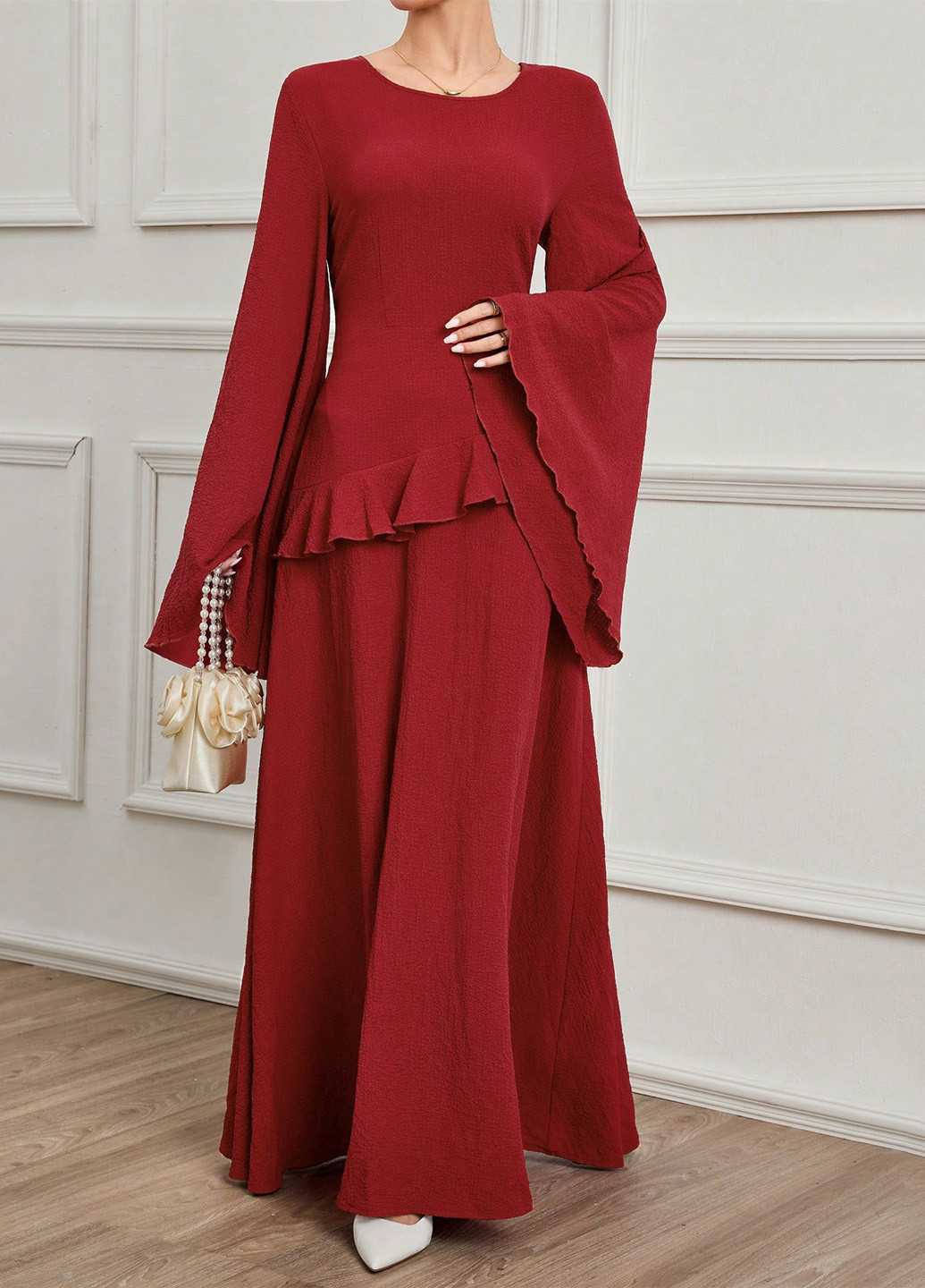 Вишнева вечірня, святковий сукня а-силует SHEIN однотонна