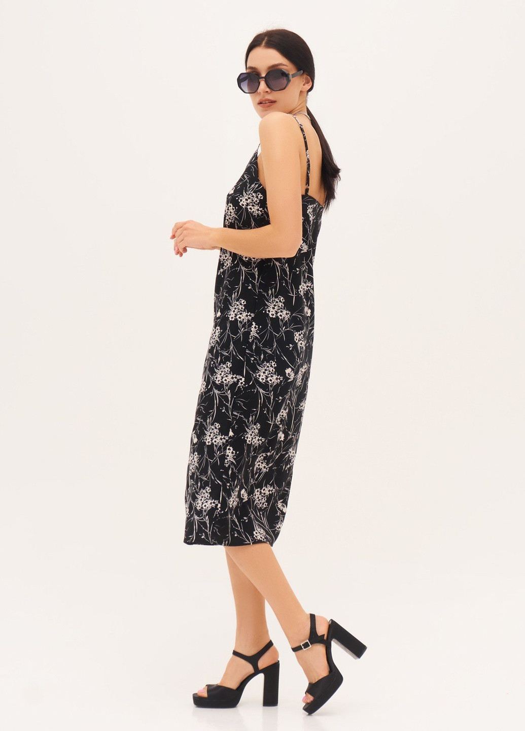 Чорна повсякденний сукня сукня-комбінація ISSA PLUS з квітковим принтом
