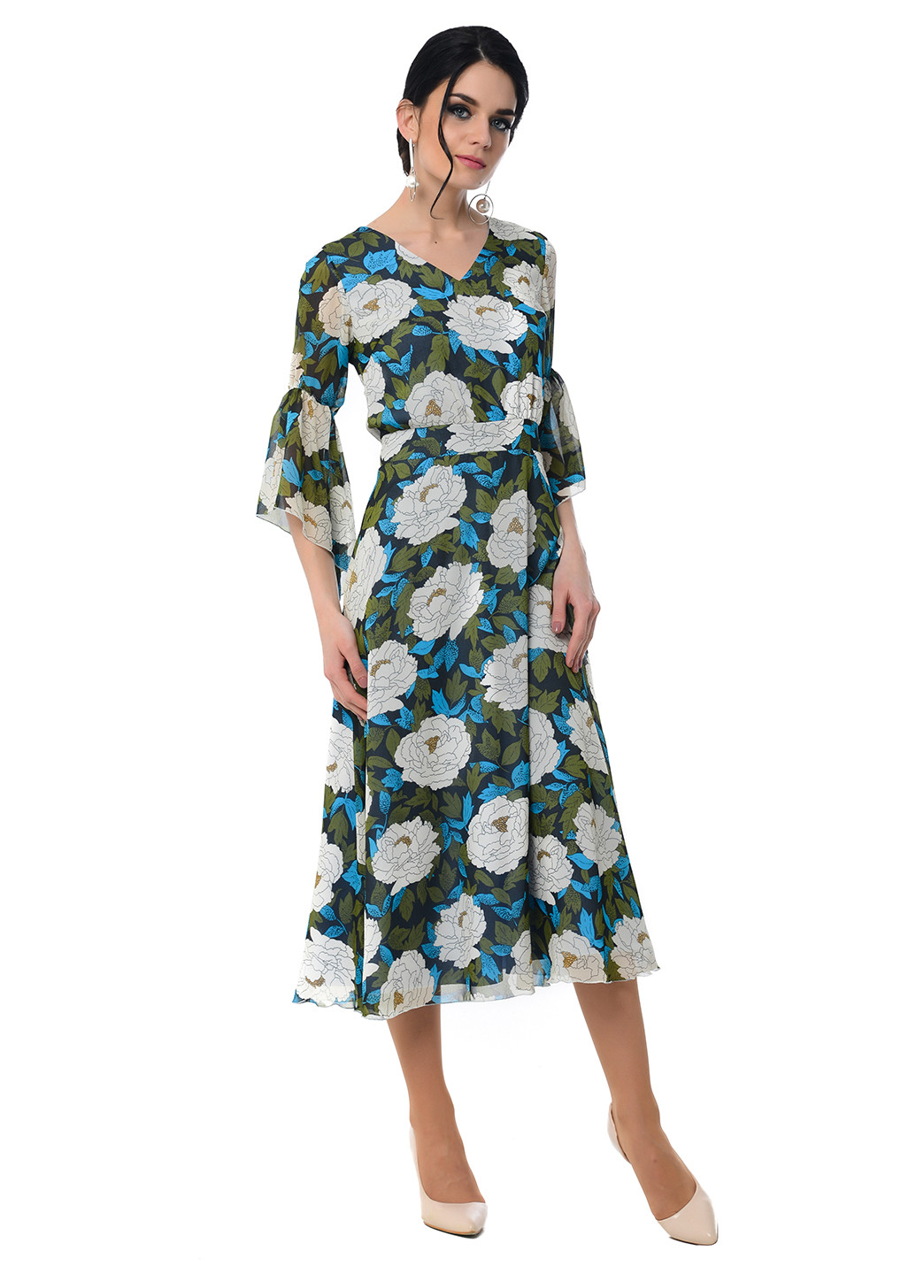 Комбинированное коктейльное платье миди Iren Klairie с цветочным принтом