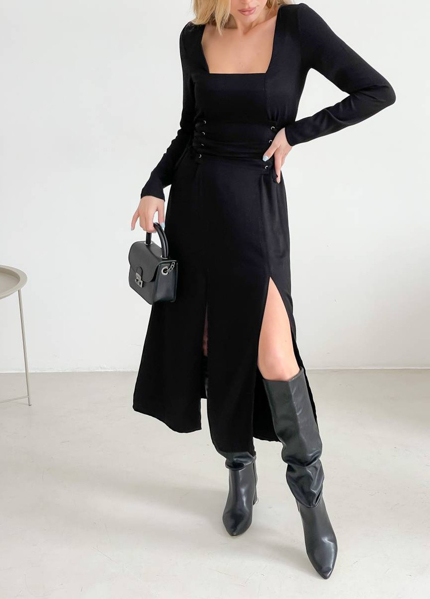 Черное кэжуал платье с разрезами romashka Ромашка однотонное