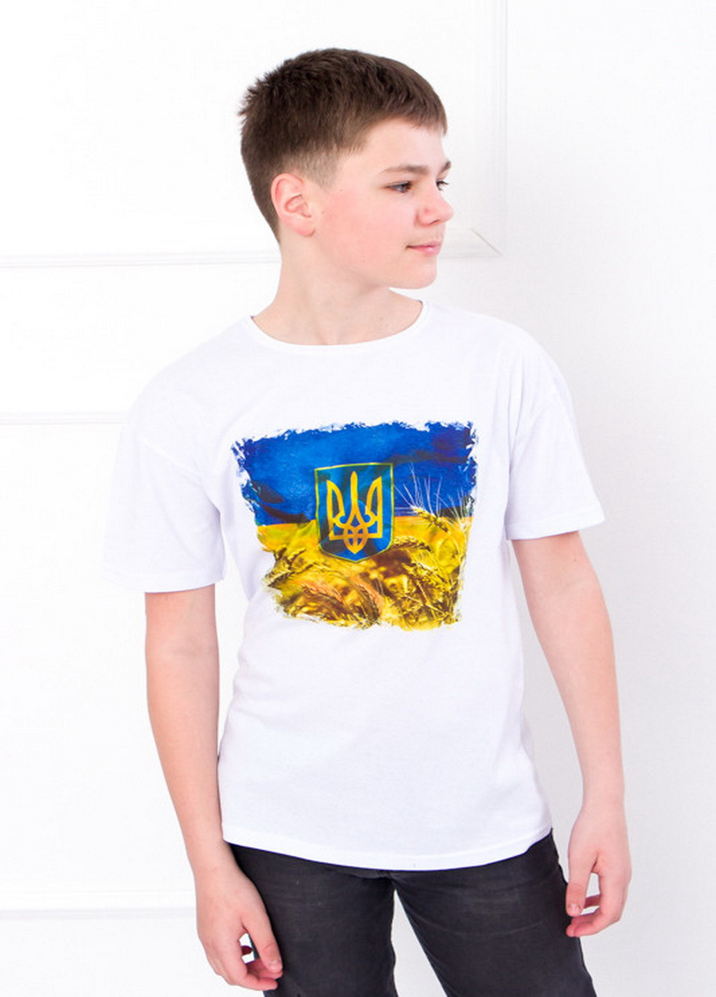 Белая демисезонная футболка для мальчика (подростковая) KINDER MODE