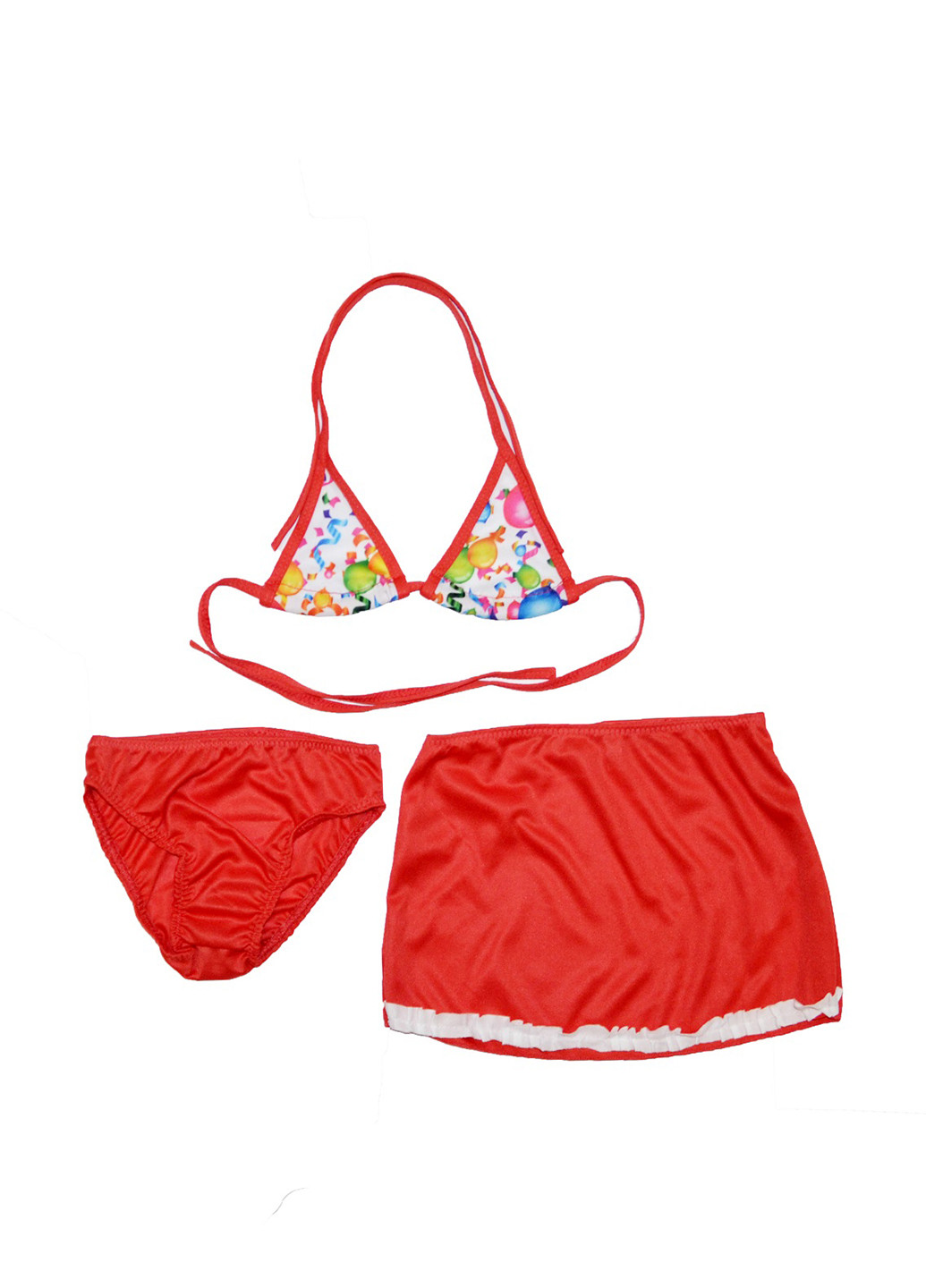 Красный летний купальник (лиф, трусики, юбка) Hexing
