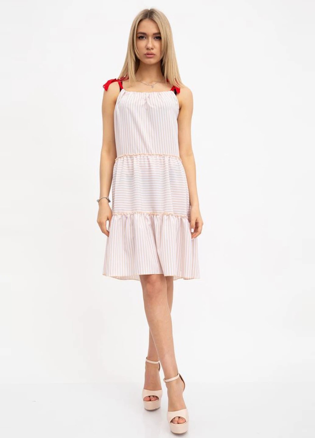 Бежевое кэжуал платье а-силуэт Ager в полоску