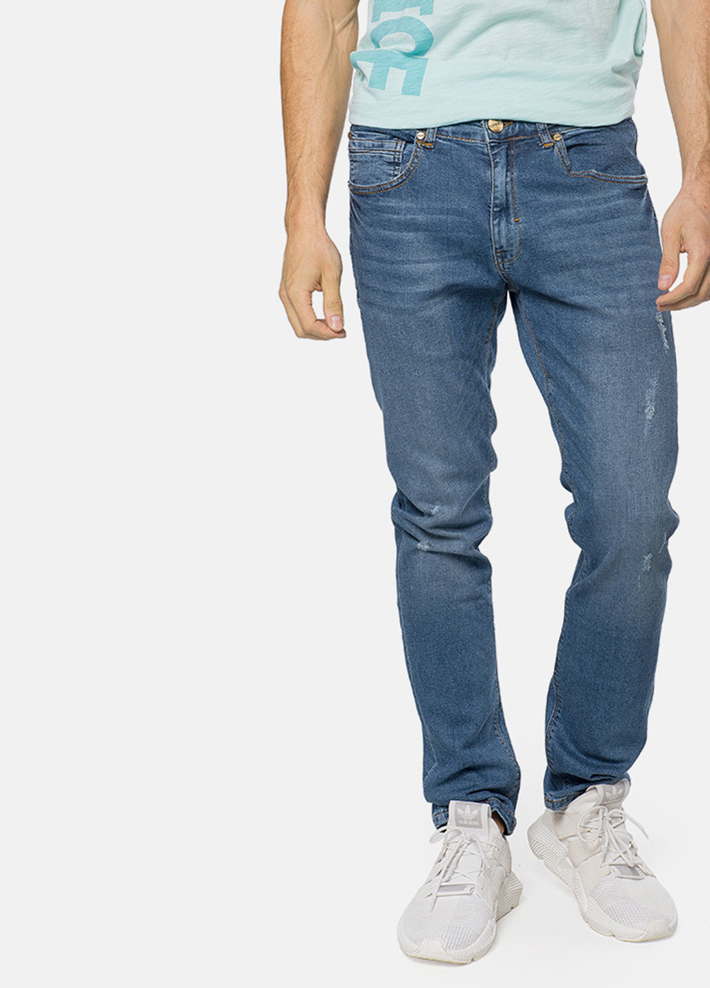 Синие демисезонные со средней талией джинсы MR 520
