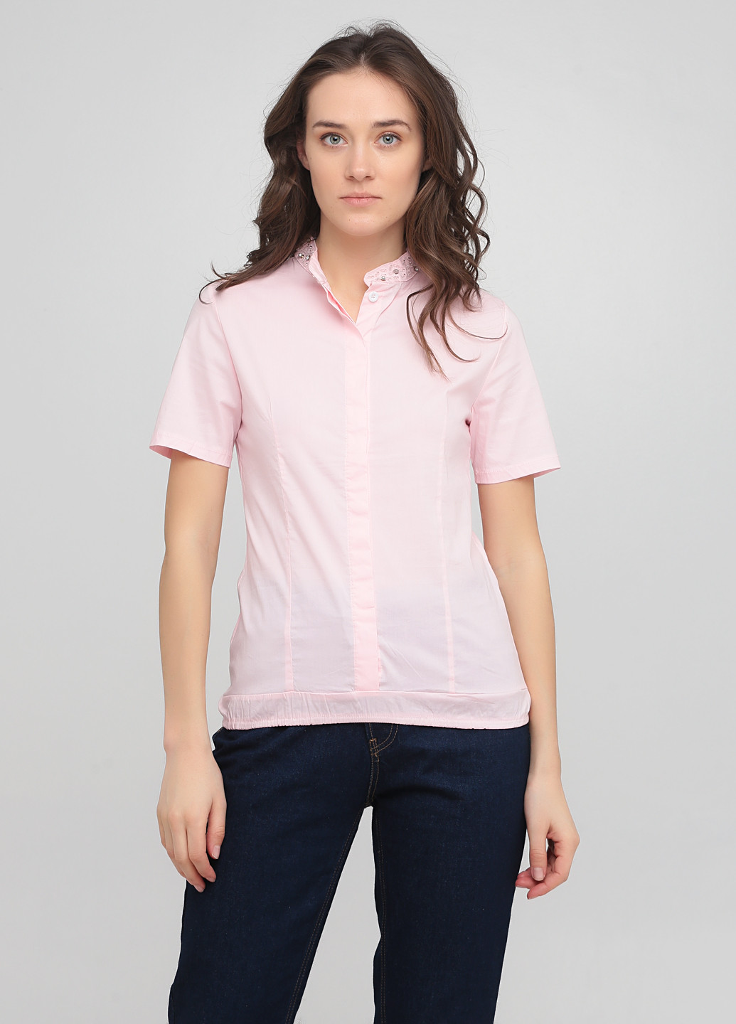 Розовая кэжуал рубашка однотонная No Brand