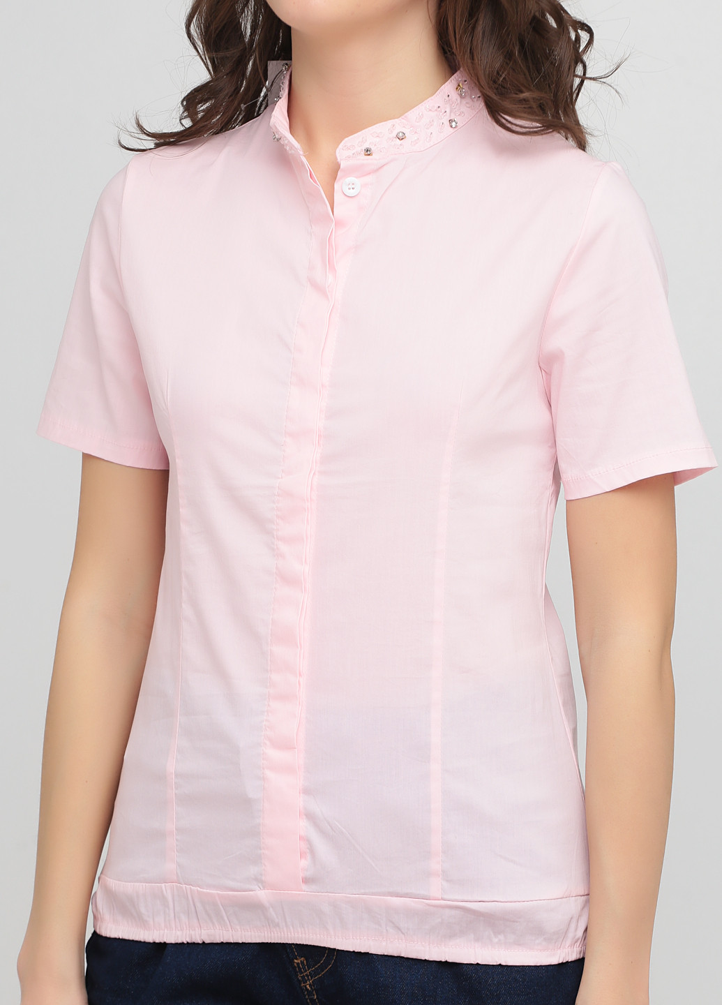 Розовая кэжуал рубашка однотонная No Brand
