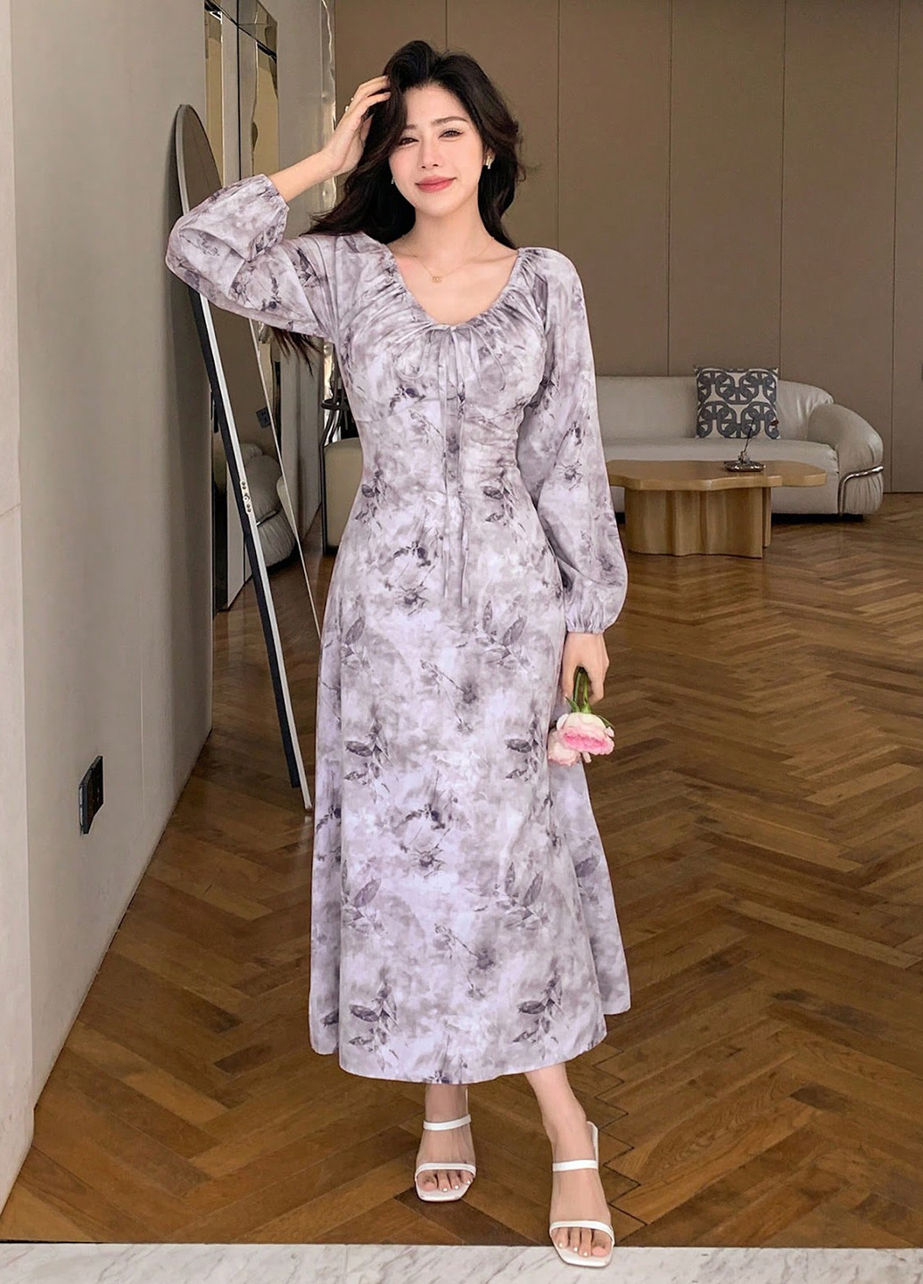 Лілова кежуал сукня а-силует SHEIN з абстрактним візерунком