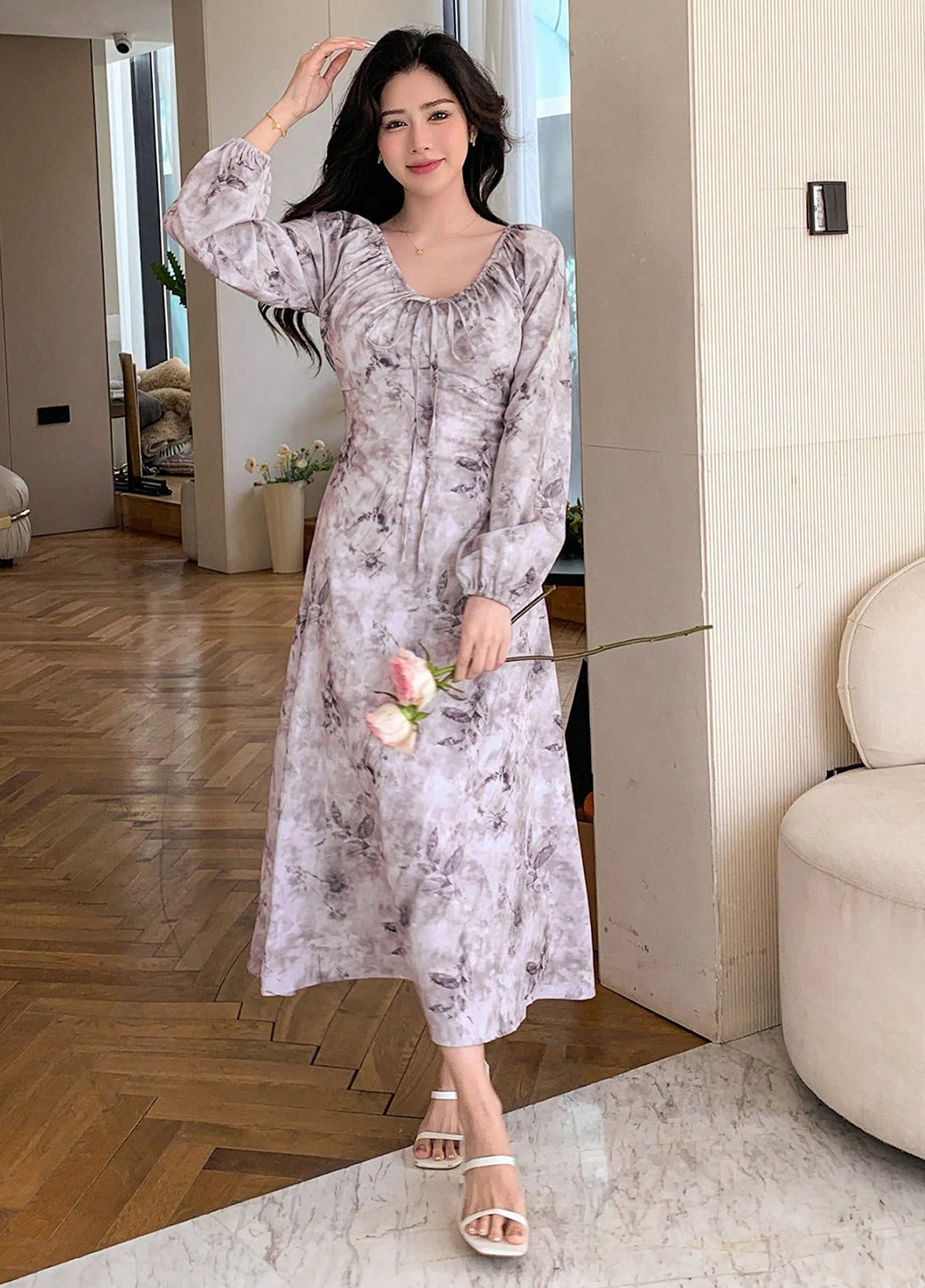 Лілова кежуал сукня а-силует SHEIN з абстрактним візерунком