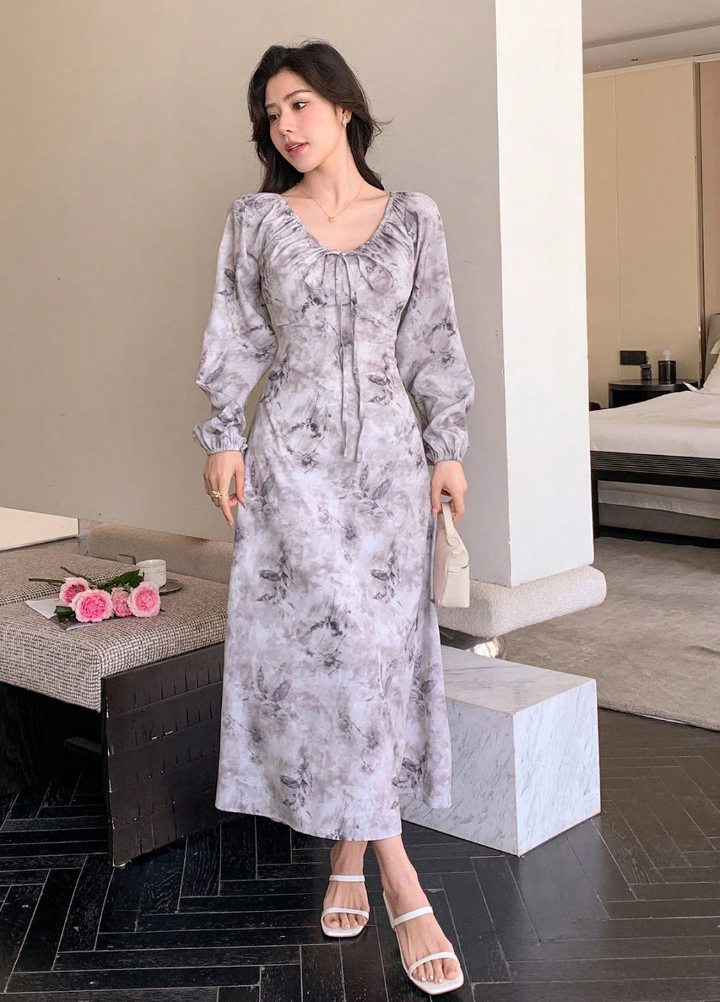 Лілова кежуал сукня а-силует SHEIN з абстрактним візерунком