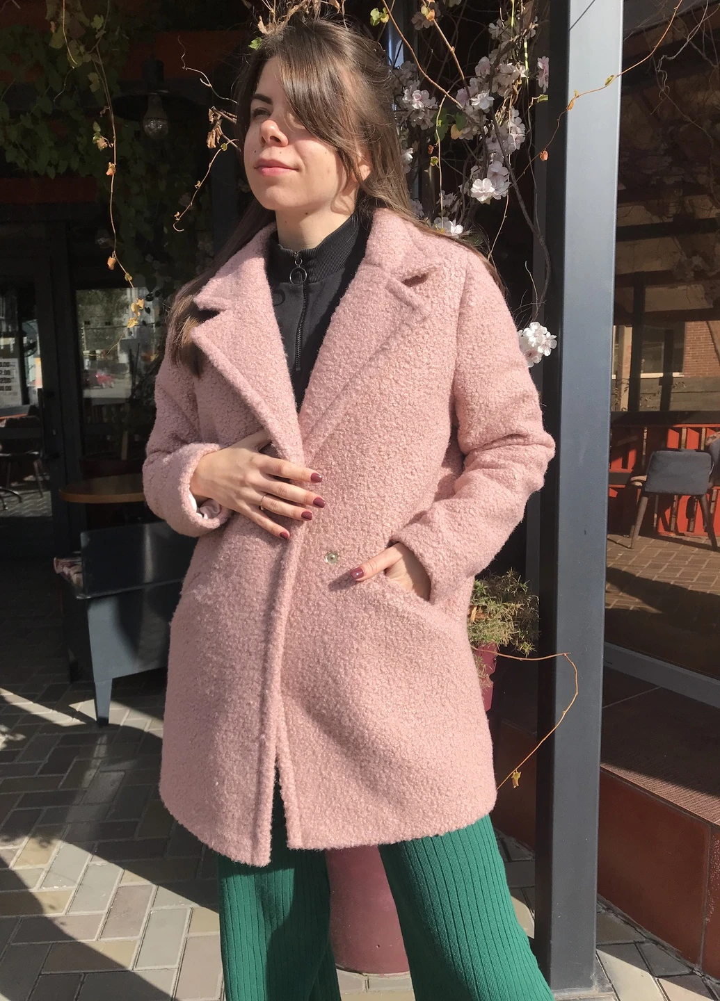 Двубортне пальто букле з додаванням шерсті мокко 42-44 Guseva Wear (252532192)